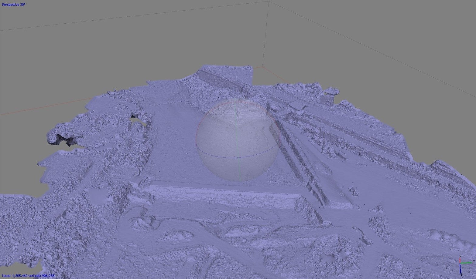 Figura 3 - traversa sul fiume, modello 3D del terreno