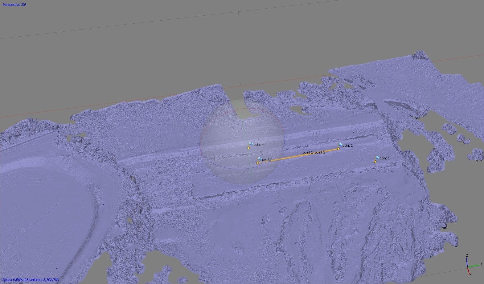 Figura 6 - traversa su torrente, modellazione 3D del terreno